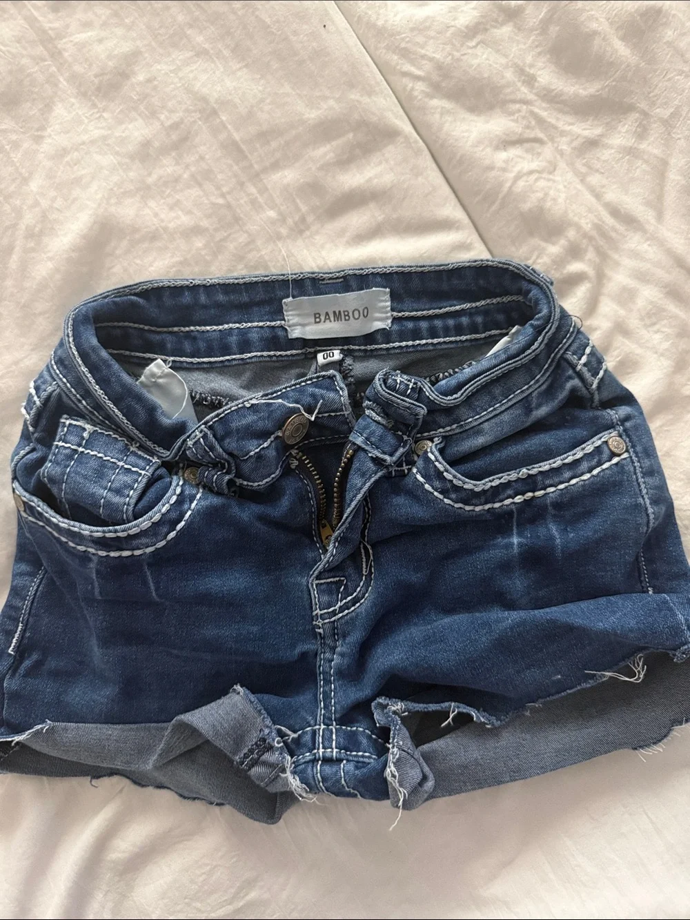 BAMBOO Dark Blue Denim Cutoff Shorts